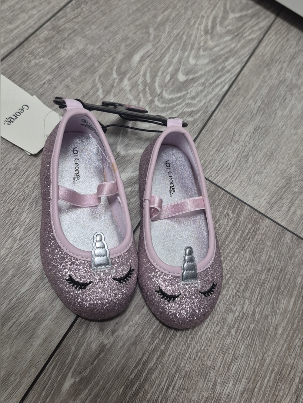 George Toddler Girls' Pink Glitter Unicorn Ballet Flats. Size 6. *minor Defect*